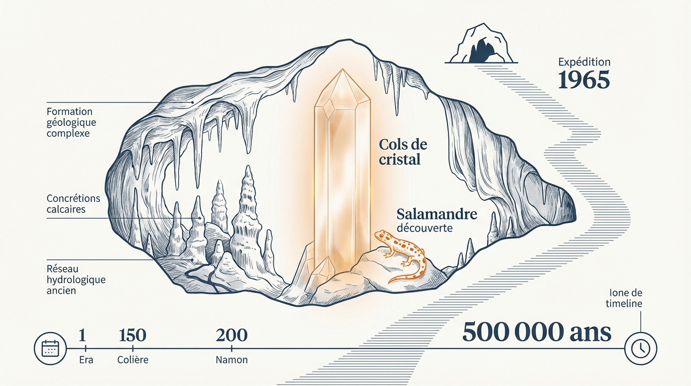 Stalagmites géantes dans la grotte de la Salamandre