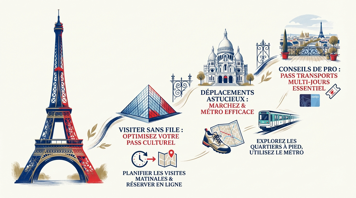 Infographie pratique pour visiter Paris en 3 jours : itinéraire et conseils logistiques