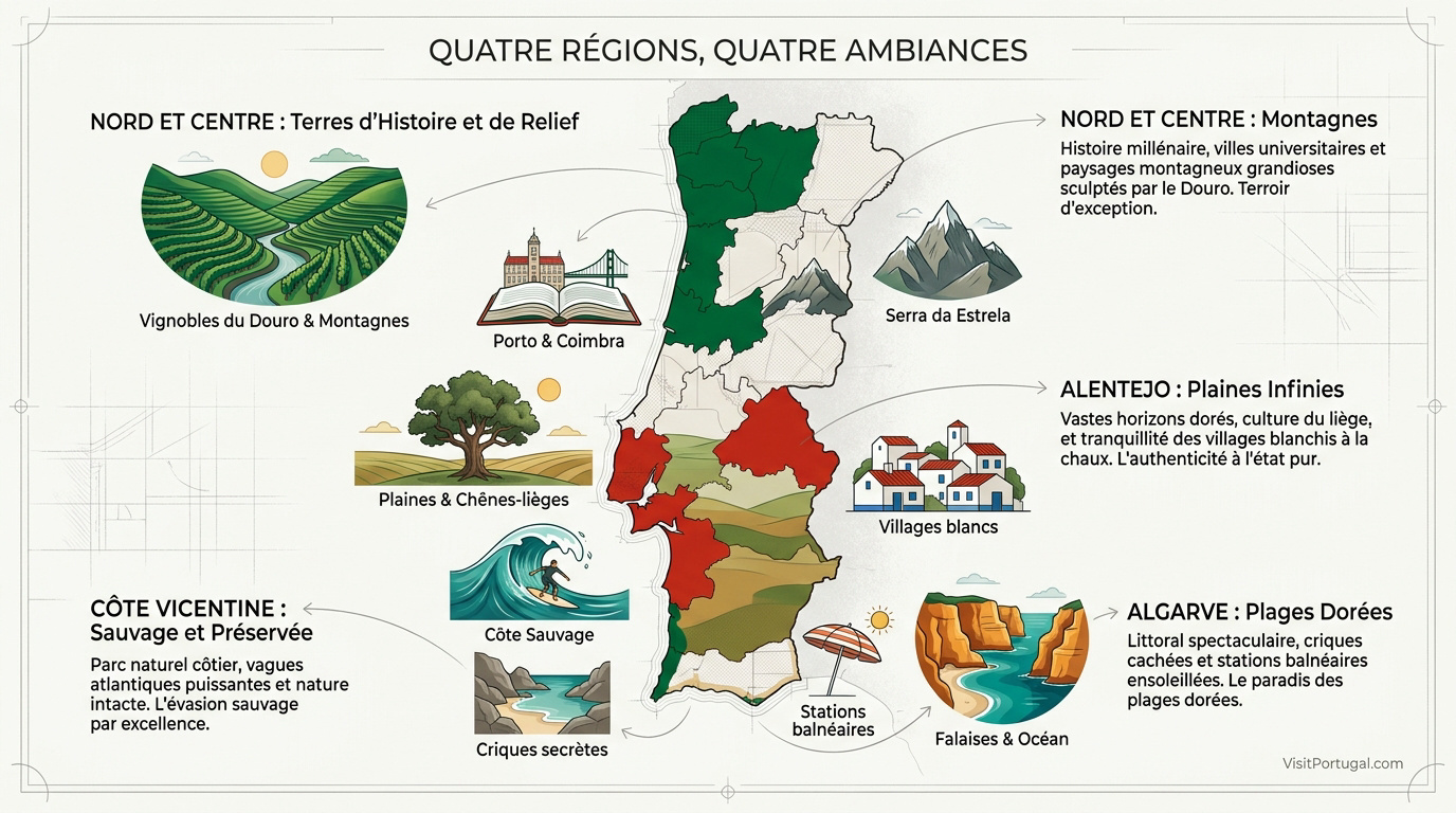 Carte du Portugal illustrant les régions touristiques